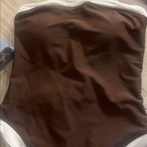 NWT ~ Abercrombie Brown swimsuit with off white/tan trim ~ high cut ~front&back